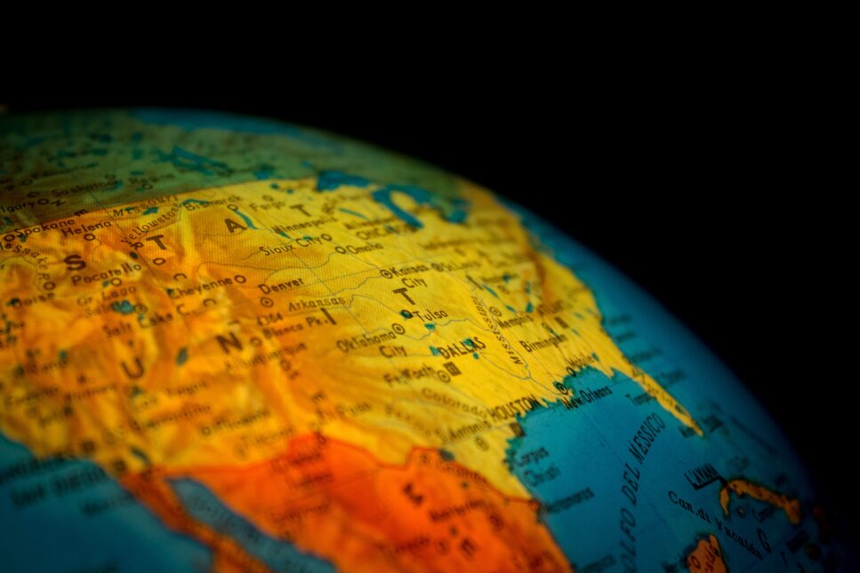 Blurred colorful globe zoomed in on the united states
